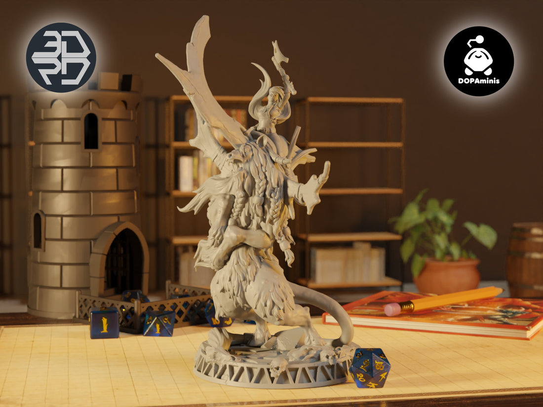 Female Amazon Beast Trainer Miniature, Sestan | Tabletop RPG Miniature | Woodland Tribe | Roleplaying 3D Printed Fantasy Mini - 3DPrintDen