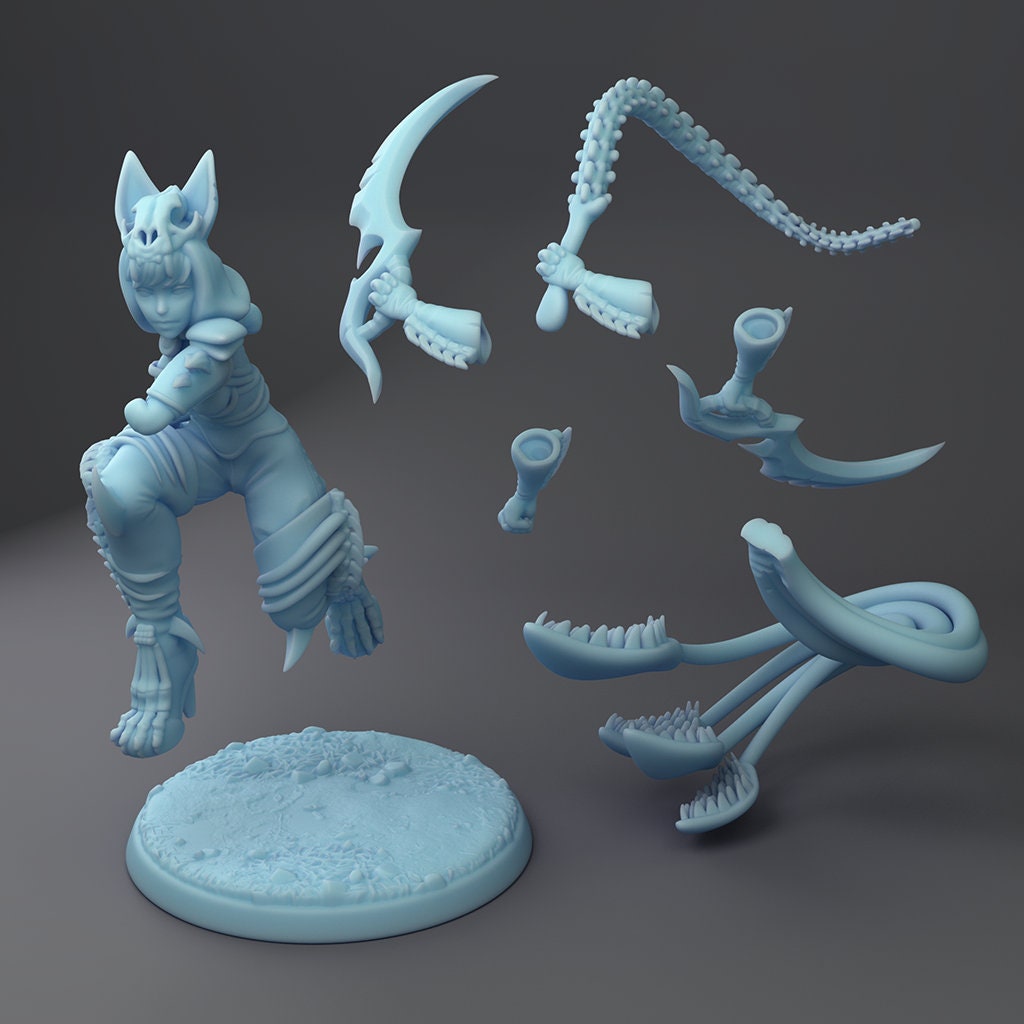 Female Displacer Hunter Miniature | Twin Goddess Miniatures | Tabletop RPG Miniature | Roleplaying 3D Printed Fantasy Mini - 3DPrintDen