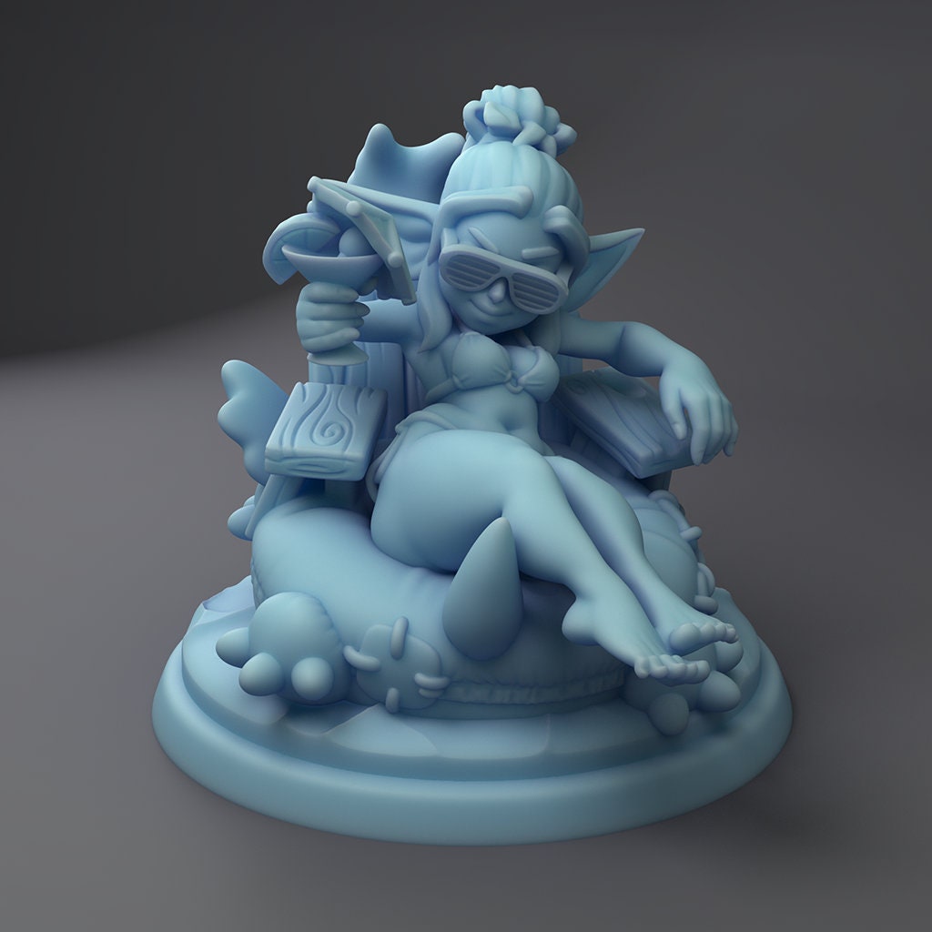 Female Goblin Beachgoer Miniature | Twin Goddess Miniatures | Tabletop RPG Miniature | Roleplaying 3D Printed Fantasy Mini - 3DPrintDen