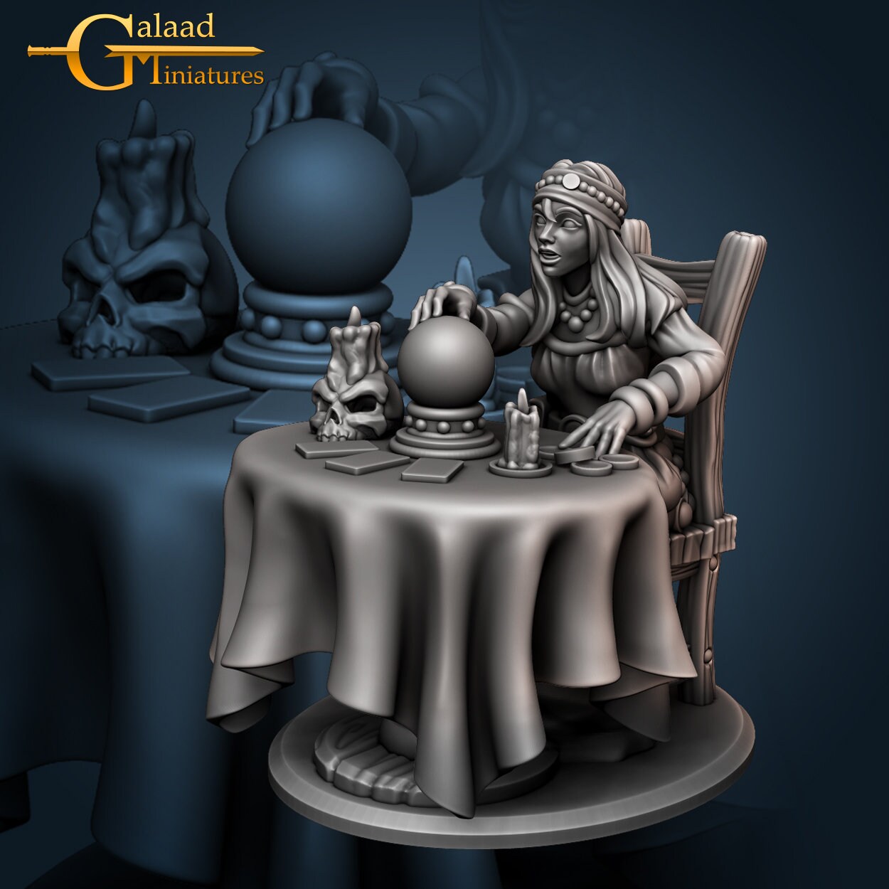 Fortune Teller Miniature | Tabletop RPG Miniature | Galaad Miniatures | Roleplaying 3D Printed Fantasy Mini - 3DPrintDen