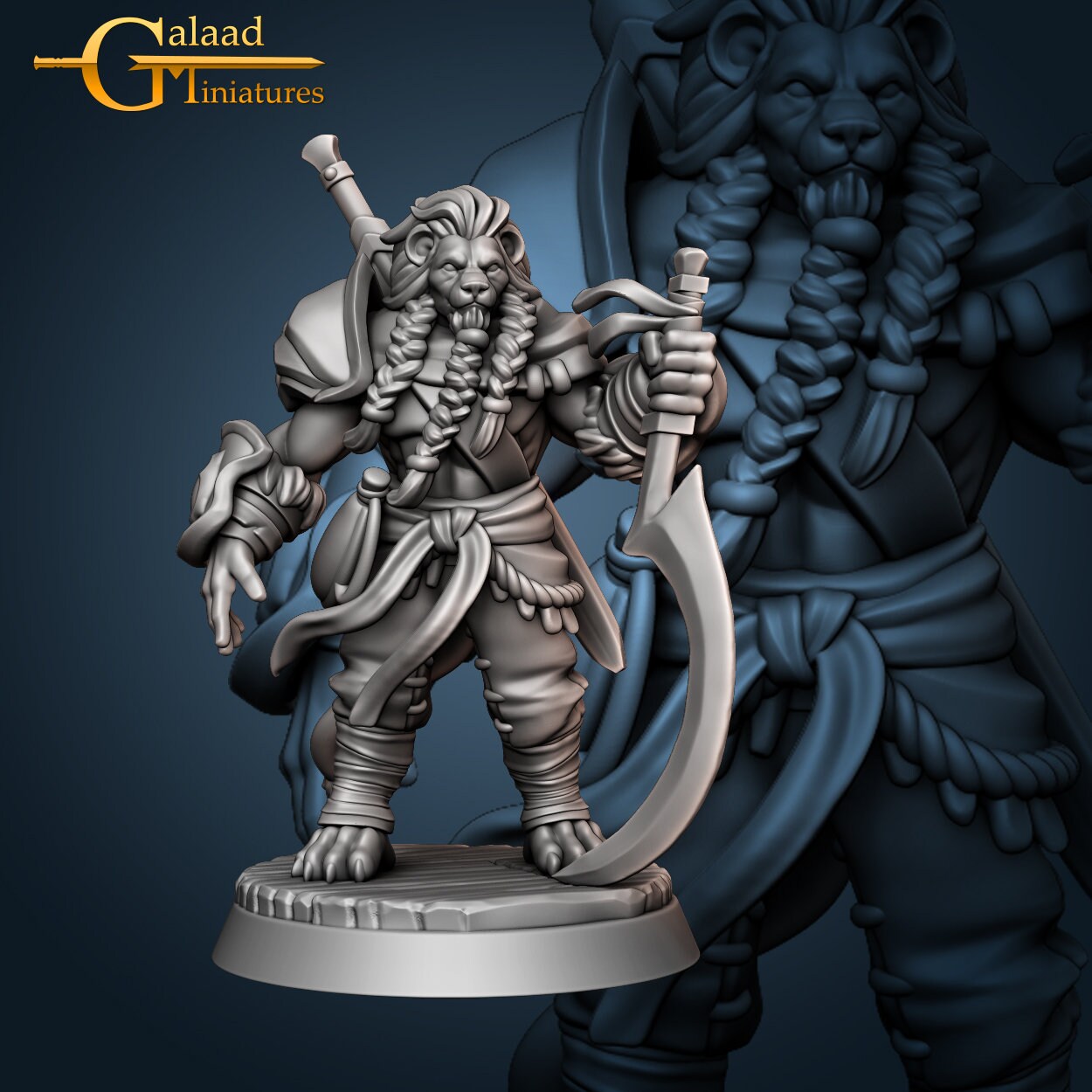 Leonin Warrior Miniature | Tabletop RPG Miniature | Galaad Miniatures | Roleplaying 3D Printed Fantasy Mini - 3DPrintDen