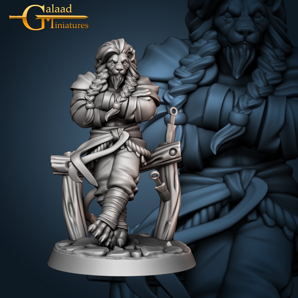 Leonin Warrior Miniature | Tabletop RPG Miniature | Galaad Miniatures | Roleplaying 3D Printed Fantasy Mini - 3DPrintDen