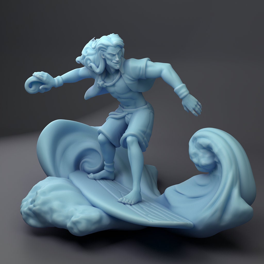 Surfer Miniature | Twin Goddess Miniatures | Tabletop RPG Miniature | Roleplaying 3D Printed Fantasy Mini - 3DPrintDen