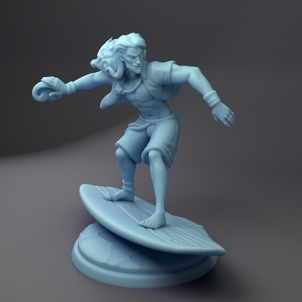 Surfer Miniature | Twin Goddess Miniatures | Tabletop RPG Miniature | Roleplaying 3D Printed Fantasy Mini - 3DPrintDen