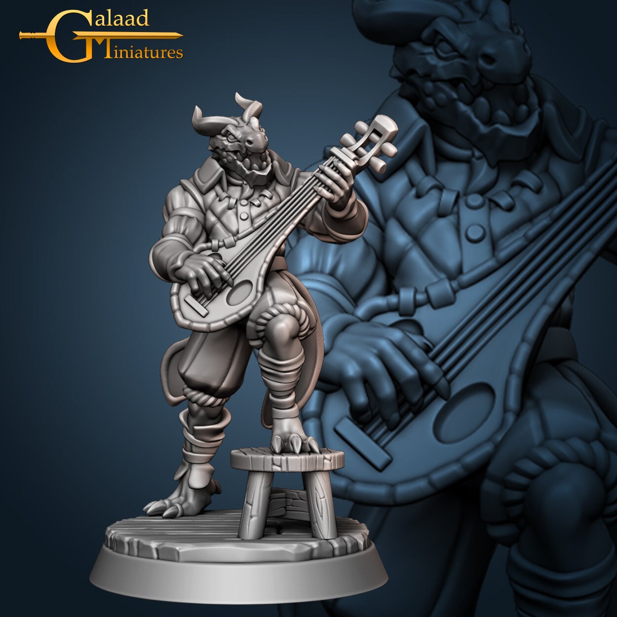 Dragonborn Bard Miniature | Tabletop RPG Miniature | Galaad Miniatures | Roleplaying 3D Printed Fantasy Mini - 3DPrintDen