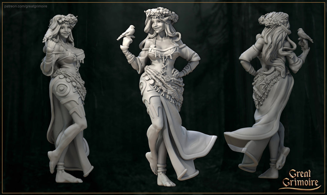 Flower Princess Miniature, Aster | Tabletop RPG Miniature | Great Grimoire | Roleplaying 3D Printed Fantasy Mini - 3DPrintDen