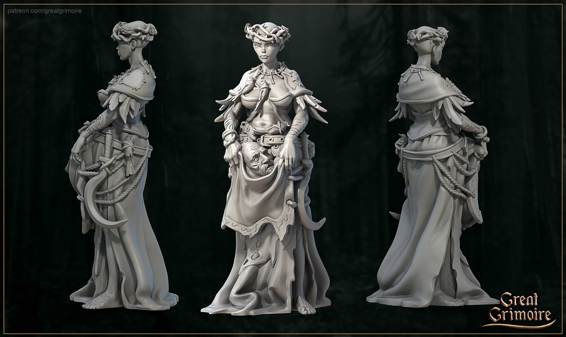 Female Cultist Miniature, Echo | Tabletop RPG Miniature | Great Grimoire | Roleplaying 3D Printed Fantasy Mini - 3DPrintDen