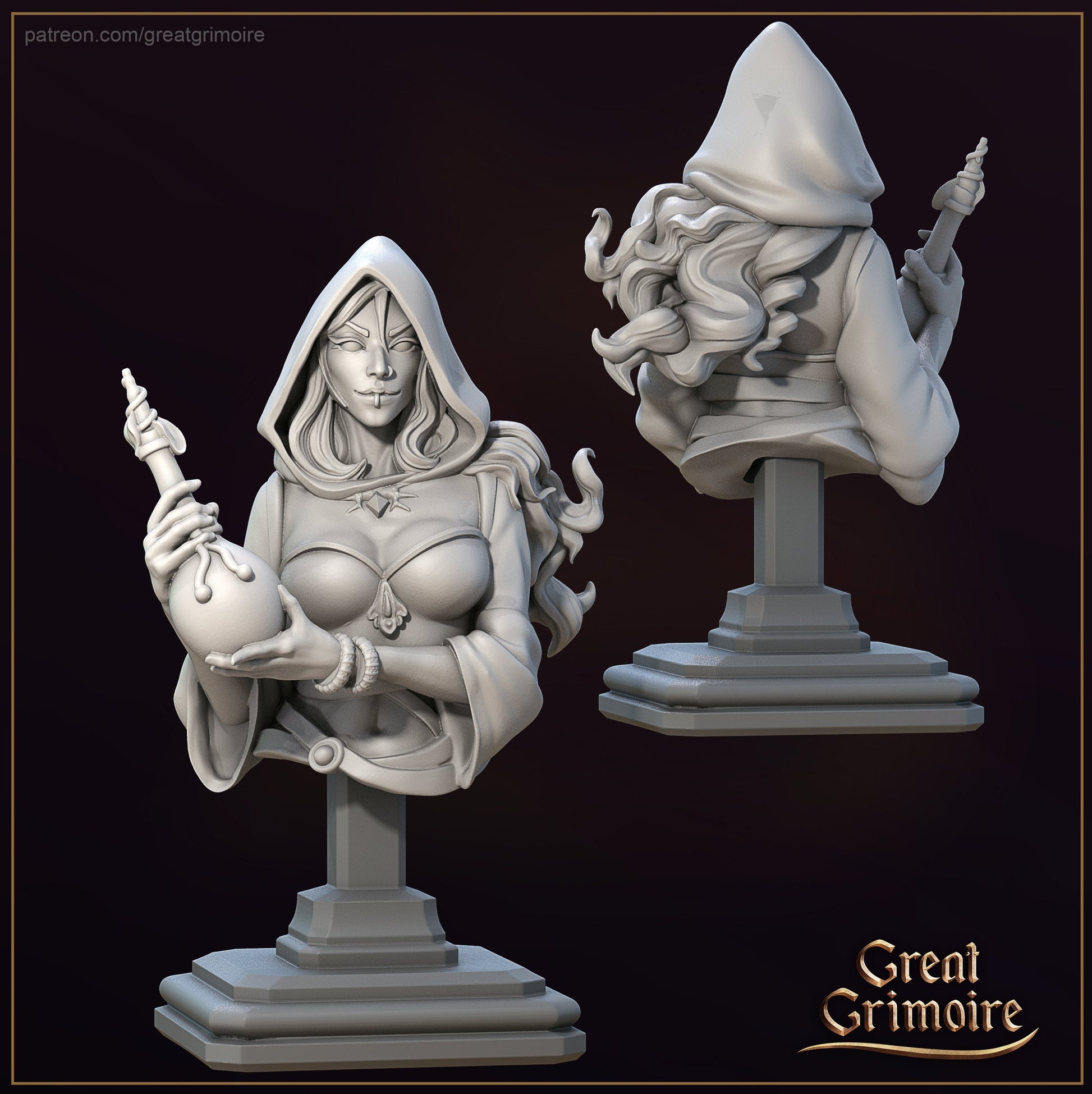 Potion Merchant Bust, Lady Naya | Tabletop RPG Miniature | Great Grimoire | Roleplaying 3D Printed Fantasy Mini - 3DPrintDen