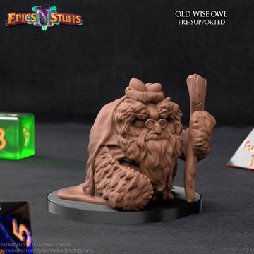 Wise Owl Elder Miniature | Tabletop RPG Miniature | Epic 'N' Stuff | Roleplaying 3D Printed Fantasy Mini - 3DPrintDen