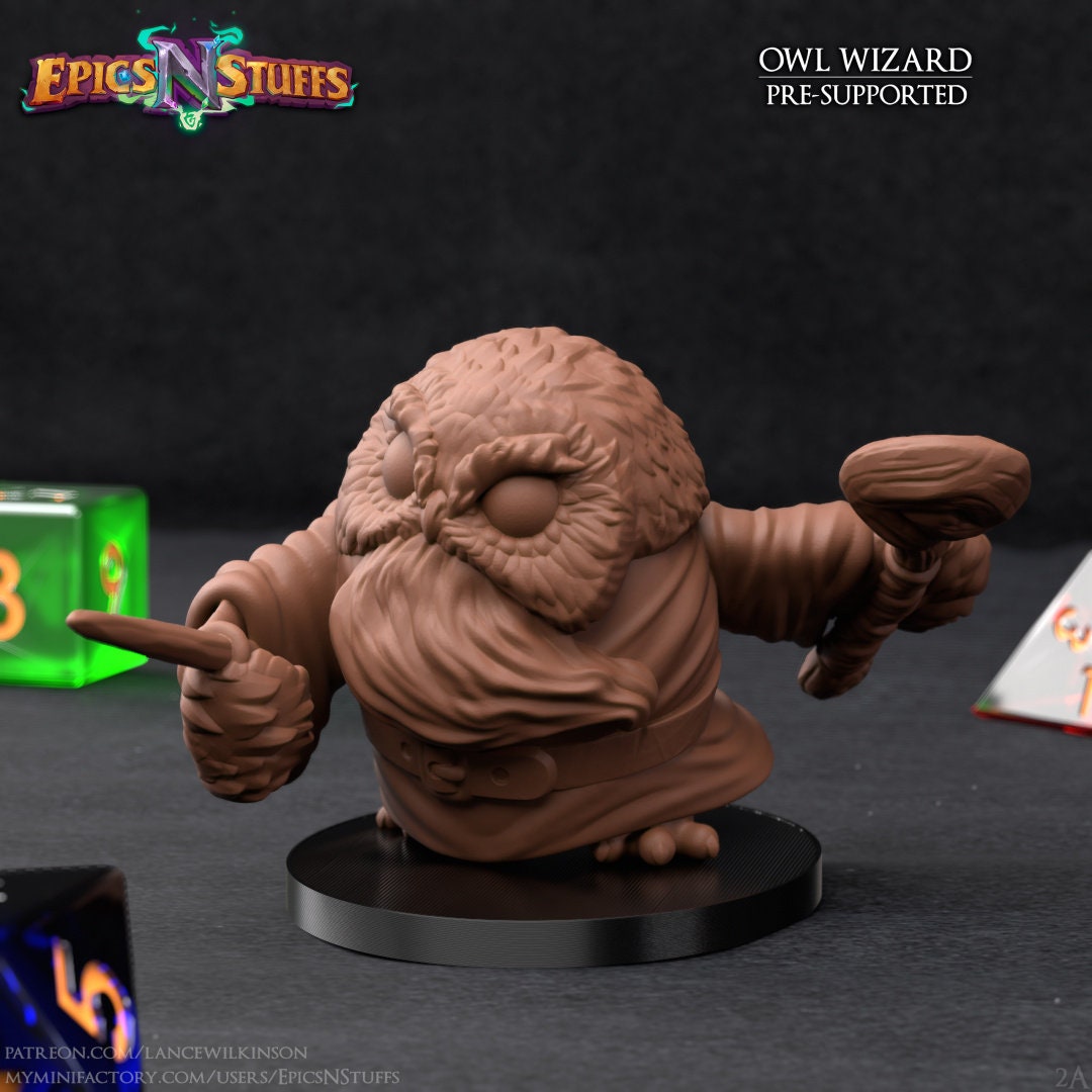 Owl Wizard Miniature | Tabletop RPG Miniature | Epic 'N' Stuff | Roleplaying 3D Printed Fantasy Mini - 3DPrintDen