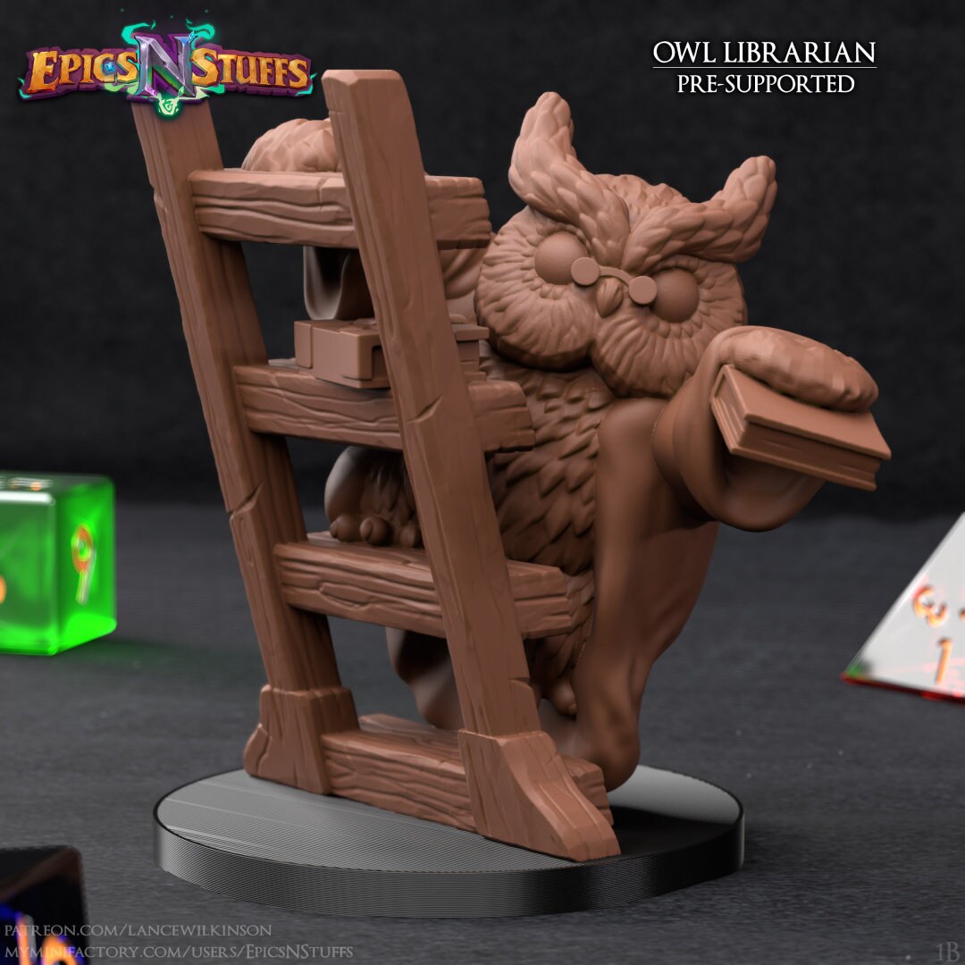 Owl Librarian Miniature | Tabletop RPG Miniature | Epic 'N' Stuff | Roleplaying 3D Printed Fantasy Mini - 3DPrintDen