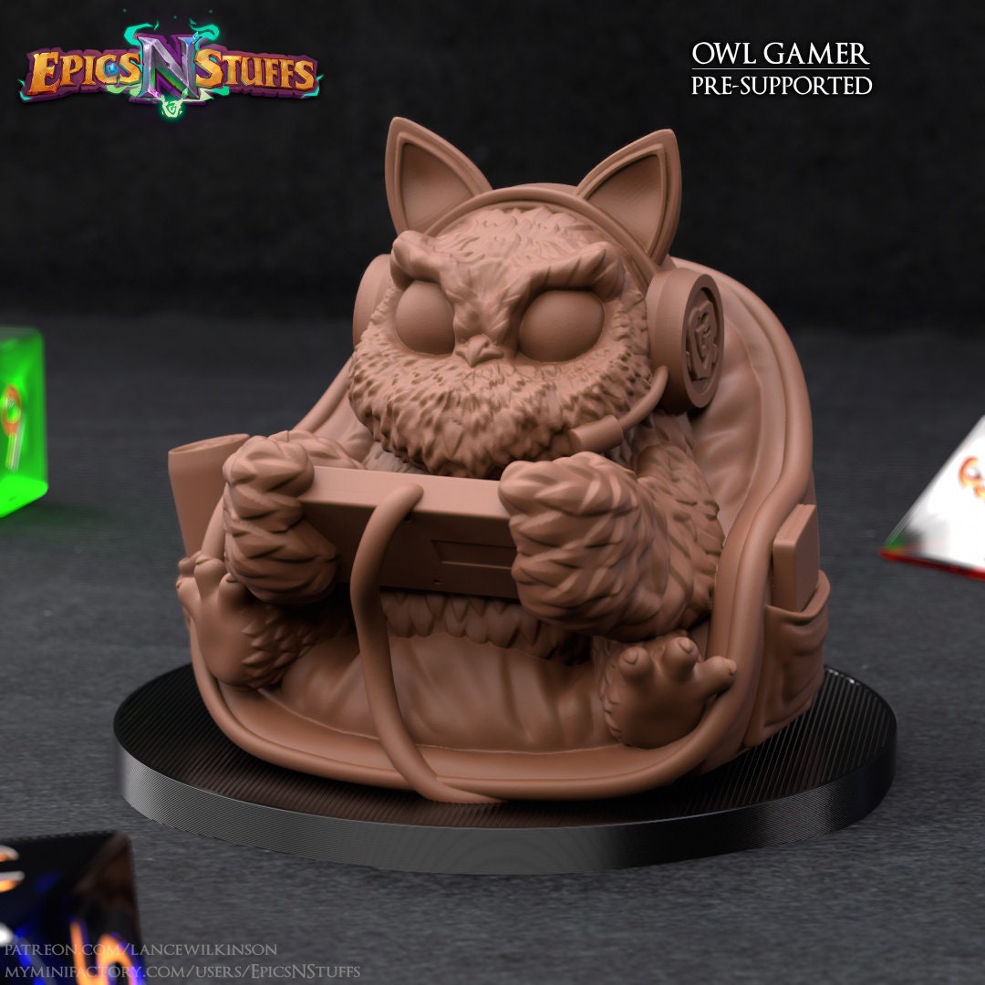 Owl Gamer Miniature | Tabletop RPG Miniature | Epic 'N' Stuff | Roleplaying 3D Printed Fantasy Mini - 3DPrintDen