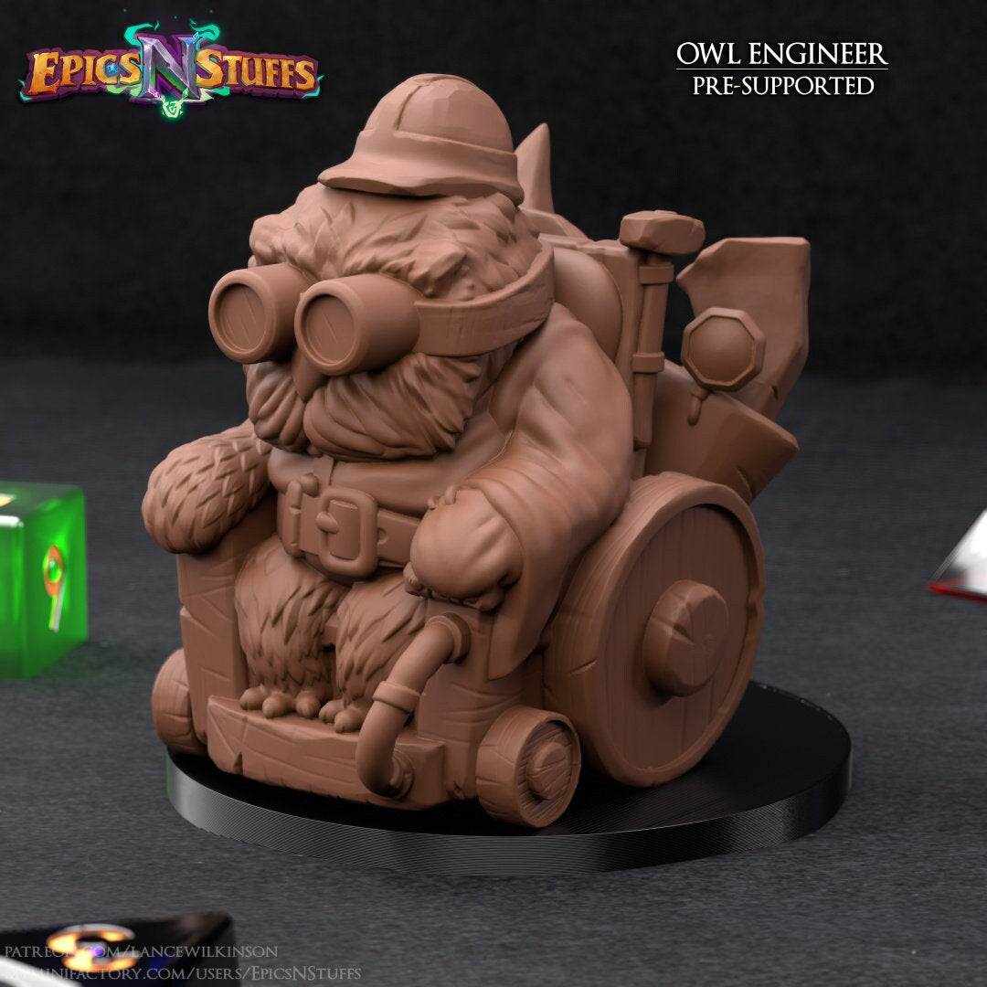 Owl Engineer Miniature | Tabletop RPG Miniature | Epic 'N' Stuff | Roleplaying 3D Printed Fantasy Mini - 3DPrintDen