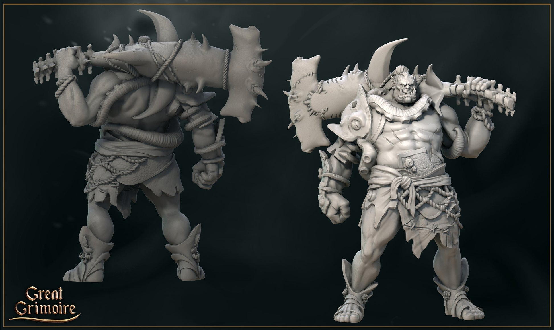 Ogre Barbarian Miniature | Tabletop RPG Miniature | Great Grimoire | Roleplaying 3D Printed Fantasy Mini - 3DPrintDen