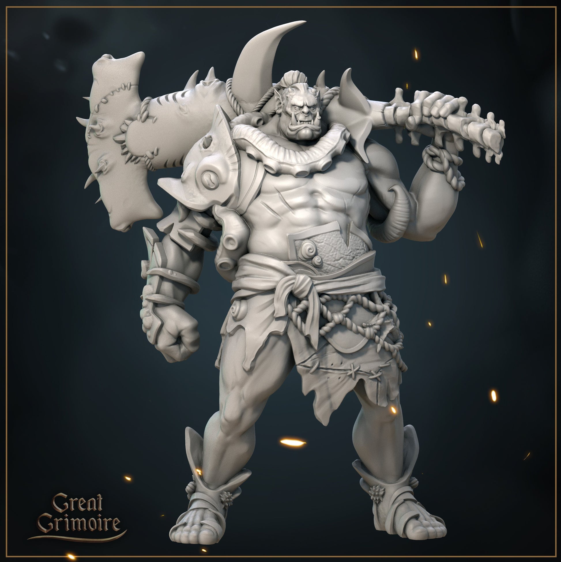 Ogre Barbarian Miniature | Tabletop RPG Miniature | Great Grimoire | Roleplaying 3D Printed Fantasy Mini - 3DPrintDen