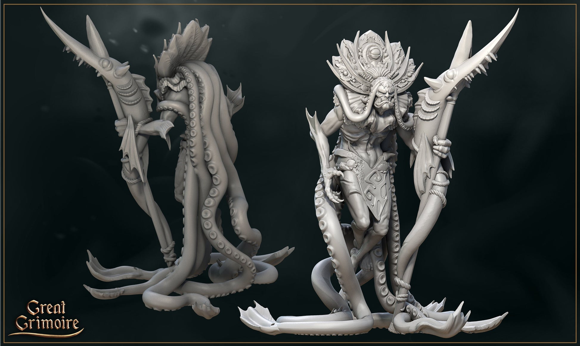 Deep Sea Shaman Miniature | Tabletop RPG Miniature | Great Grimoire | Roleplaying 3D Printed Fantasy Mini - 3DPrintDen