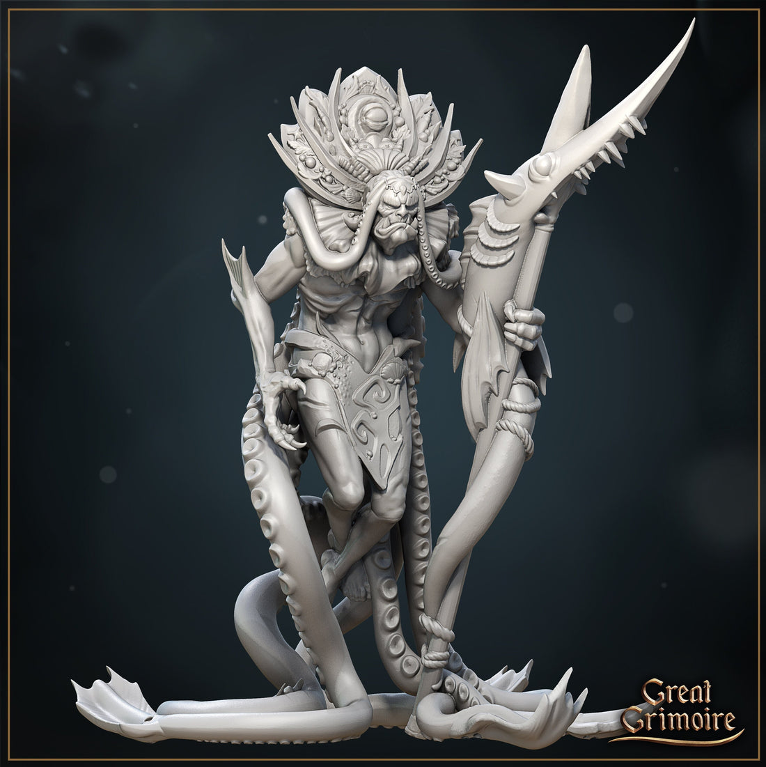 Deep Sea Shaman Miniature | Tabletop RPG Miniature | Great Grimoire | Roleplaying 3D Printed Fantasy Mini - 3DPrintDen