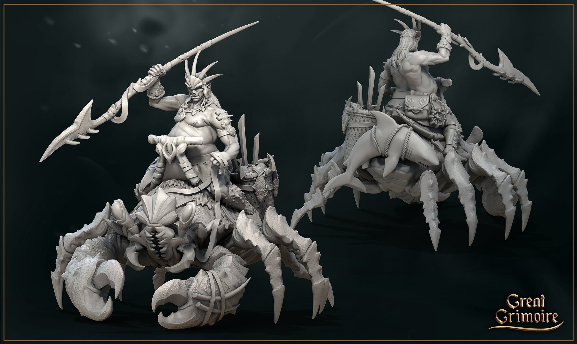 Crab Rider Hunter Miniature | Tabletop RPG Miniature | Great Grimoire | Roleplaying 3D Printed Fantasy Mini - 3DPrintDen