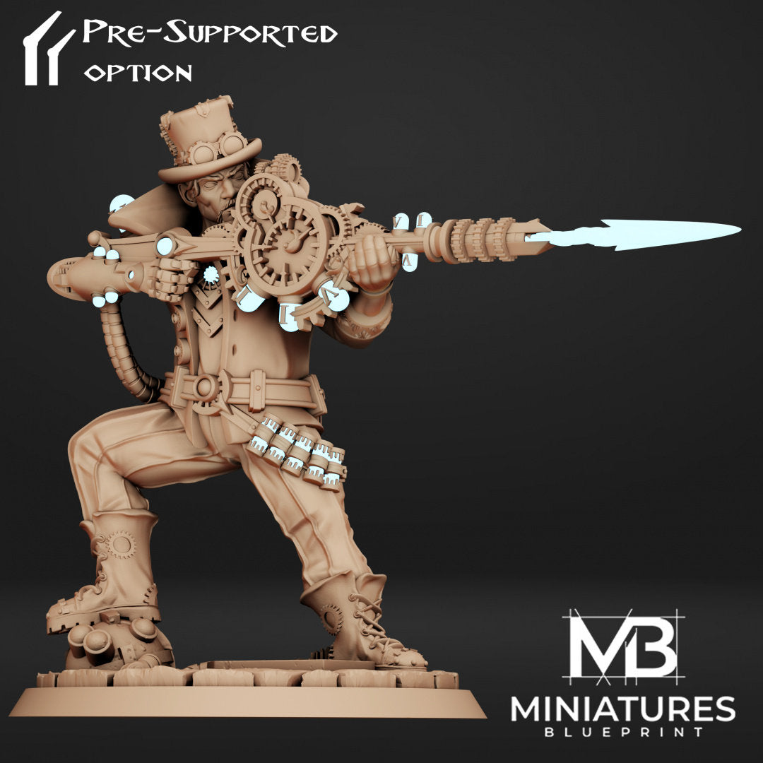 Steampunk Gunner Miniature | Tabletop RPG Miniature | Miniatures Blueprint | Roleplaying 3D Printed Fantasy Mini - 3DPrintDen