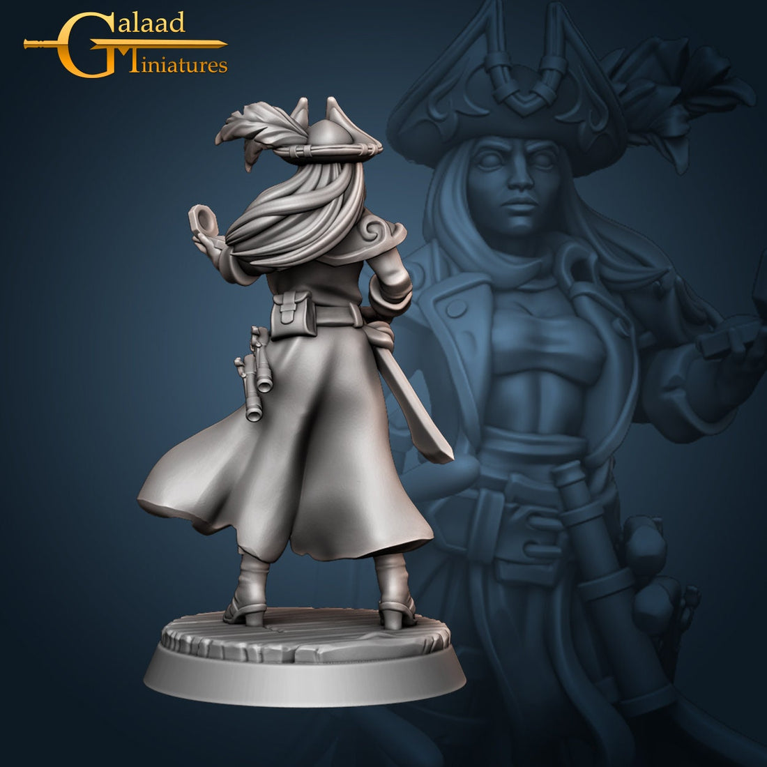 Female Pirate Captain Miniature | Tabletop RPG Miniature | Galaad Miniatures | Roleplaying 3D Printed Fantasy Mini - 3DPrintDen