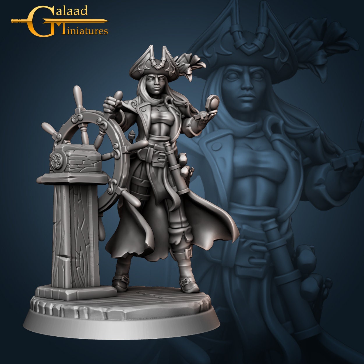 Female Pirate Captain Miniature | Tabletop RPG Miniature | Galaad Miniatures | Roleplaying 3D Printed Fantasy Mini - 3DPrintDen