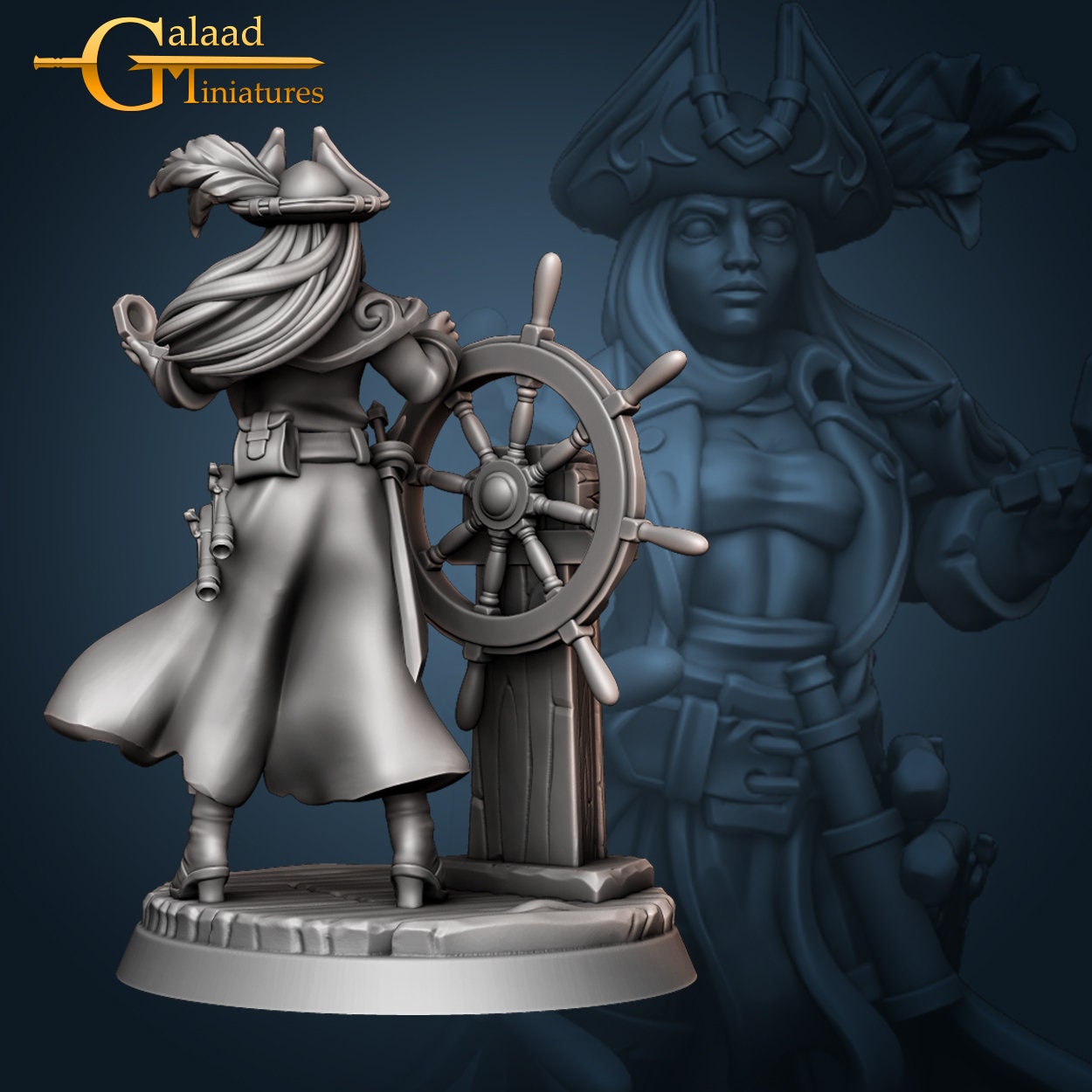 Female Pirate Captain Miniature | Tabletop RPG Miniature | Galaad Miniatures | Roleplaying 3D Printed Fantasy Mini - 3DPrintDen