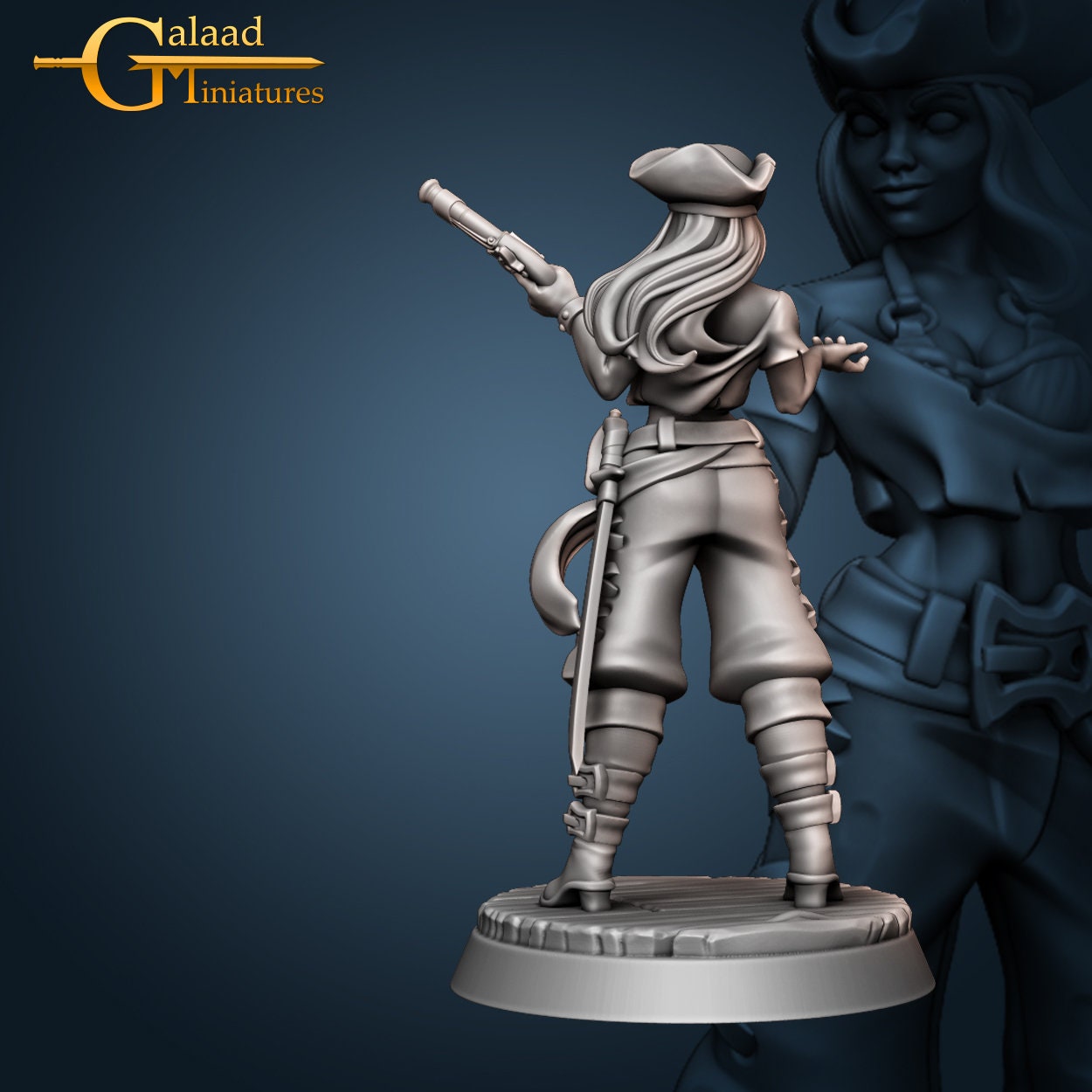 Female Pirate Miniature | Tabletop RPG Miniature | Galaad Miniatures | Roleplaying 3D Printed Fantasy Mini - 3DPrintDen