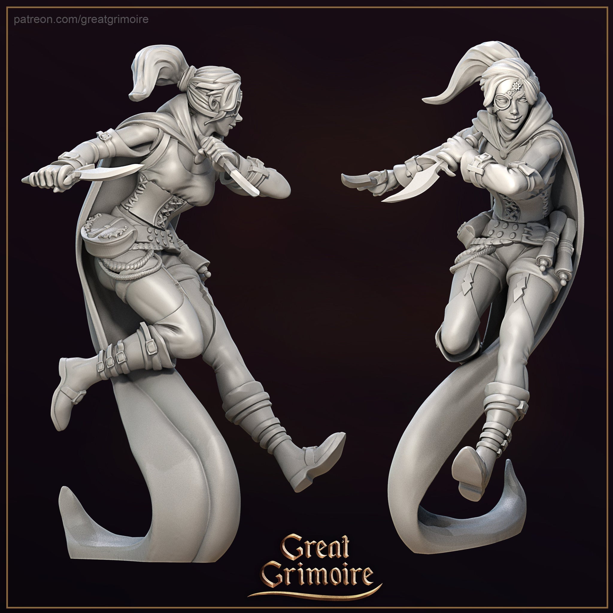 Female Rogue Miniature, Tina | Tabletop RPG Miniature | Great Grimoire | Roleplaying 3D Printed Fantasy Mini - 3DPrintDen