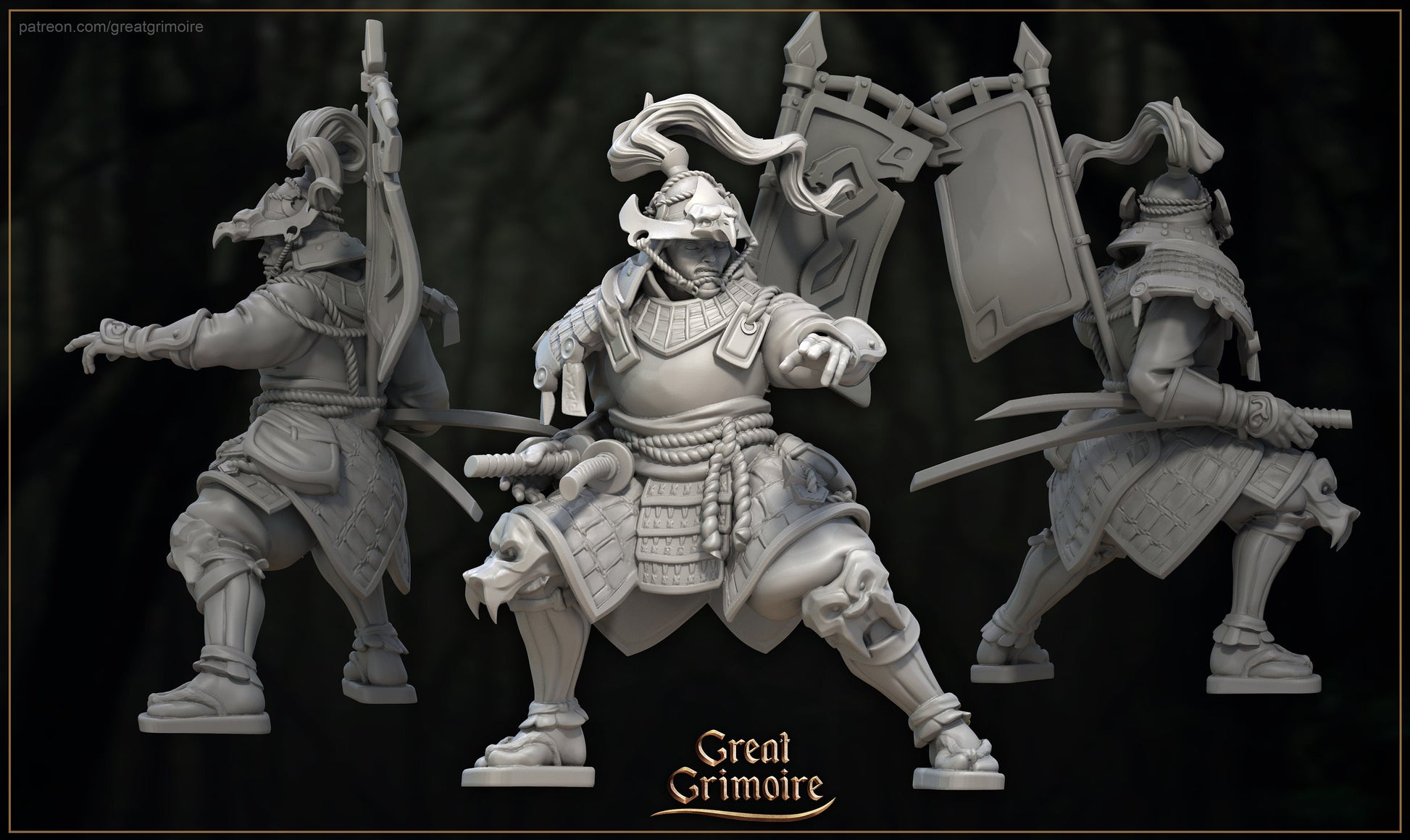 Ronin Samurai Miniature, Akechi | Tabletop RPG Miniature | Great Grimoire | Roleplaying 3D Printed Fantasy Mini - 3DPrintDen