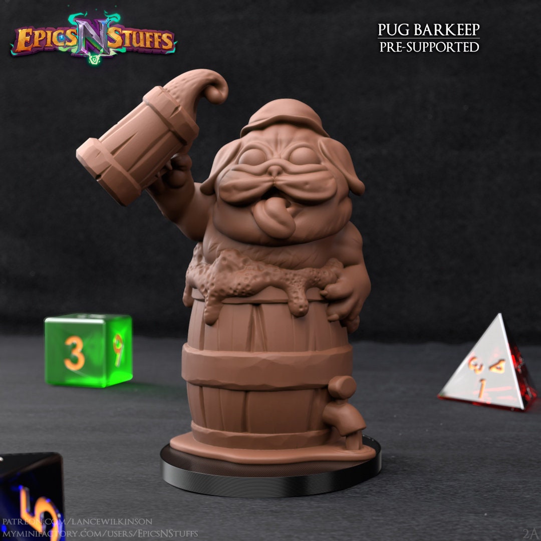 Pug Barkeep Miniature | Tabletop RPG Miniature | Epic 'N' Stuff | Roleplaying 3D Printed Fantasy Mini - 3DPrintDen