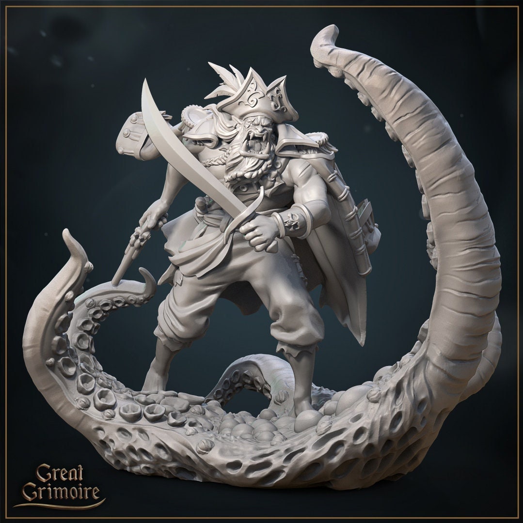 Orc Pirate Captain Miniature | Tabletop RPG Miniature | Great Grimoire | Roleplaying 3D Printed Fantasy Mini - 3DPrintDen