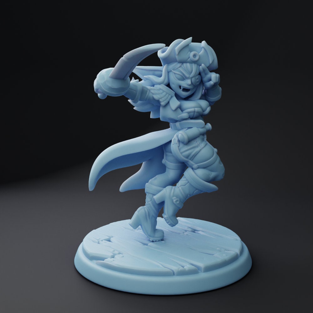 Female Goblin Pirate Miniature | Twin Goddess Miniatures | Tabletop RPG Miniature | Roleplaying 3D Printed Fantasy Mini - 3DPrintDen