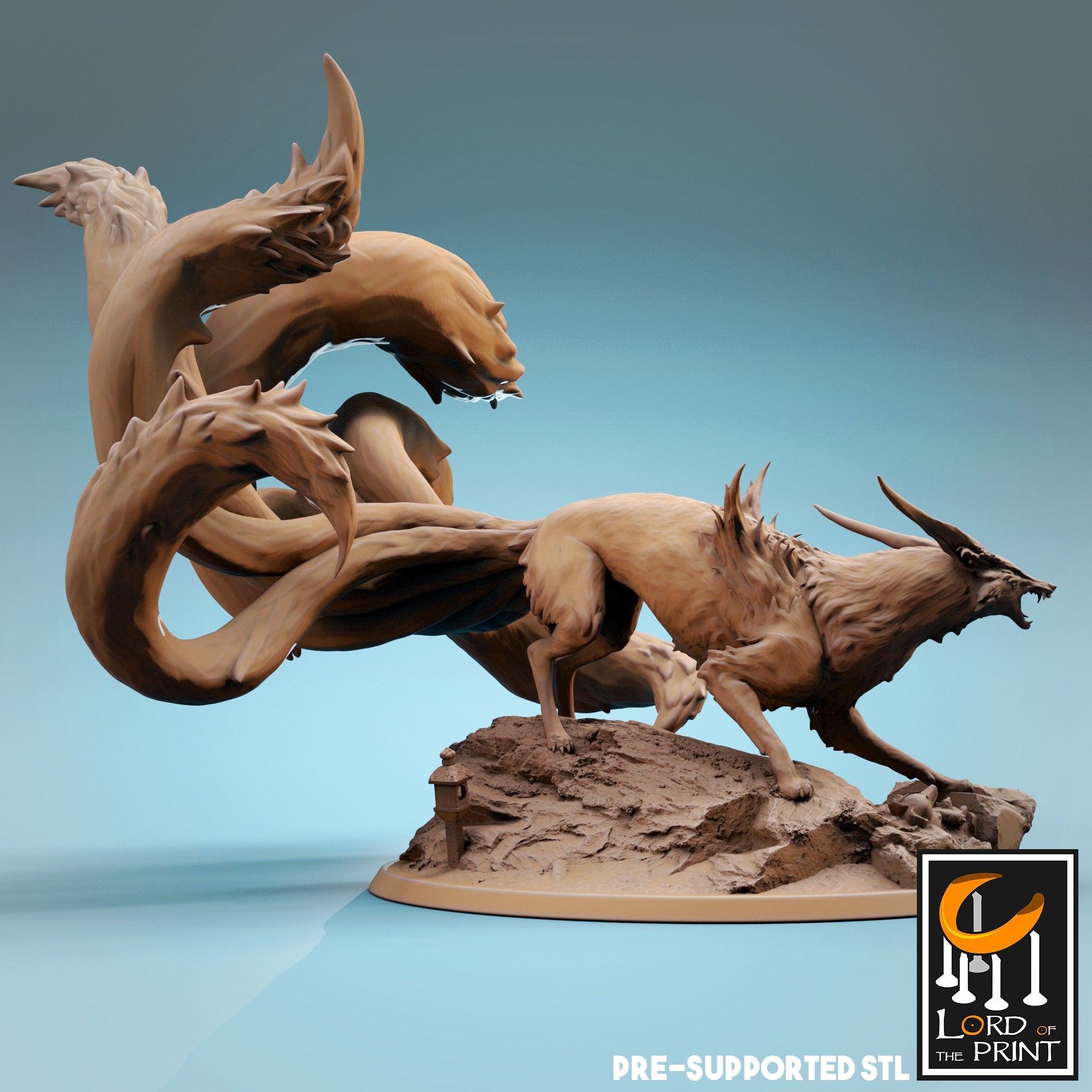 Ninetail Fox Spirit Miniature | Tabletop RPG Miniature | Rescale Miniature | Roleplaying 3D Printed Fantasy Mini - 3DPrintDen