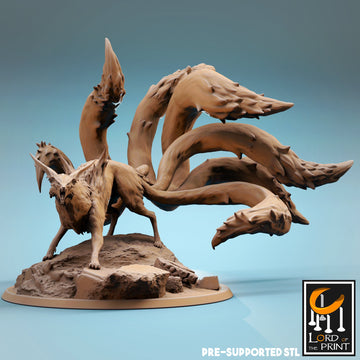 Ninetail Fox Spirit Miniature | Tabletop RPG Miniature | Rescale Miniature | Roleplaying 3D Printed Fantasy Mini - 3DPrintDen