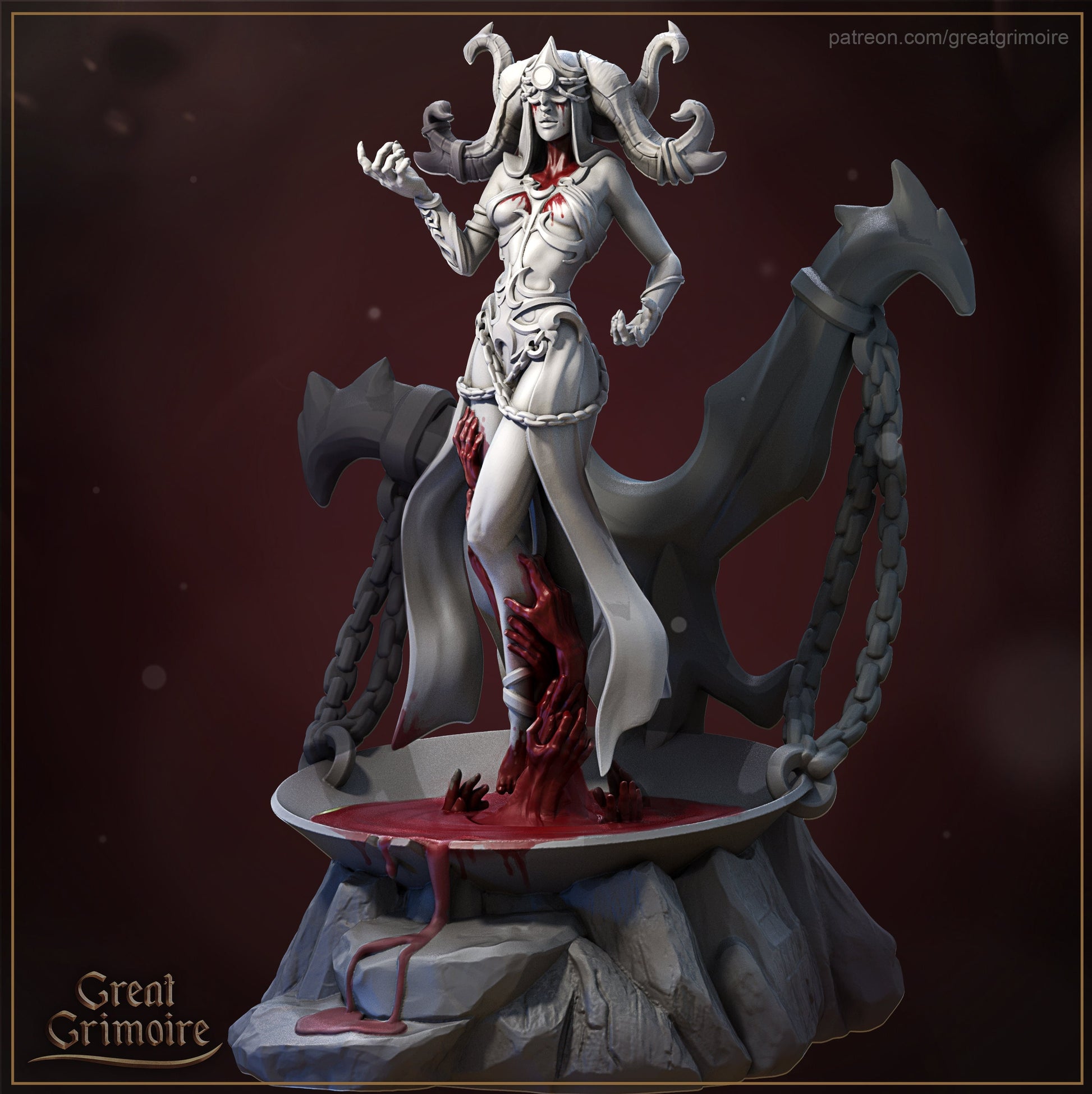 Blood Witch Miniature, Scarlett | Tabletop RPG Miniature | Great Grimoire | Roleplaying 3D Printed Fantasy Mini - 3DPrintDen