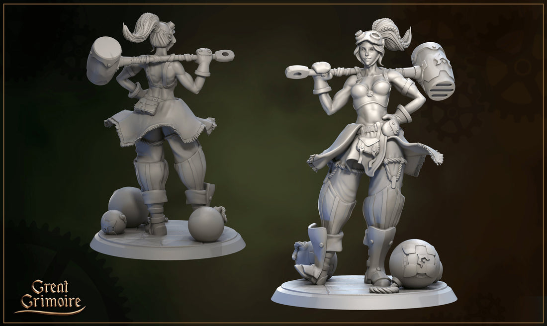 Female Artificer Miniature | Tabletop RPG Miniature | Great Grimoire | Roleplaying 3D Printed Fantasy Mini - 3DPrintDen