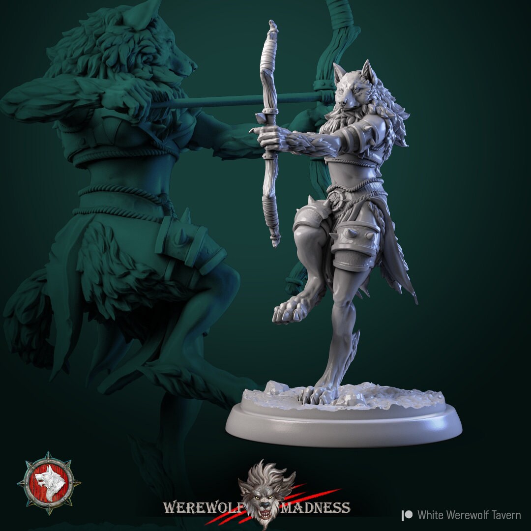 Female Werewolf Miniature | Tabletop RPG Miniature | White Werewolf Tavern | Roleplaying 3D Printed Fantasy Mini - 3DPrintDen