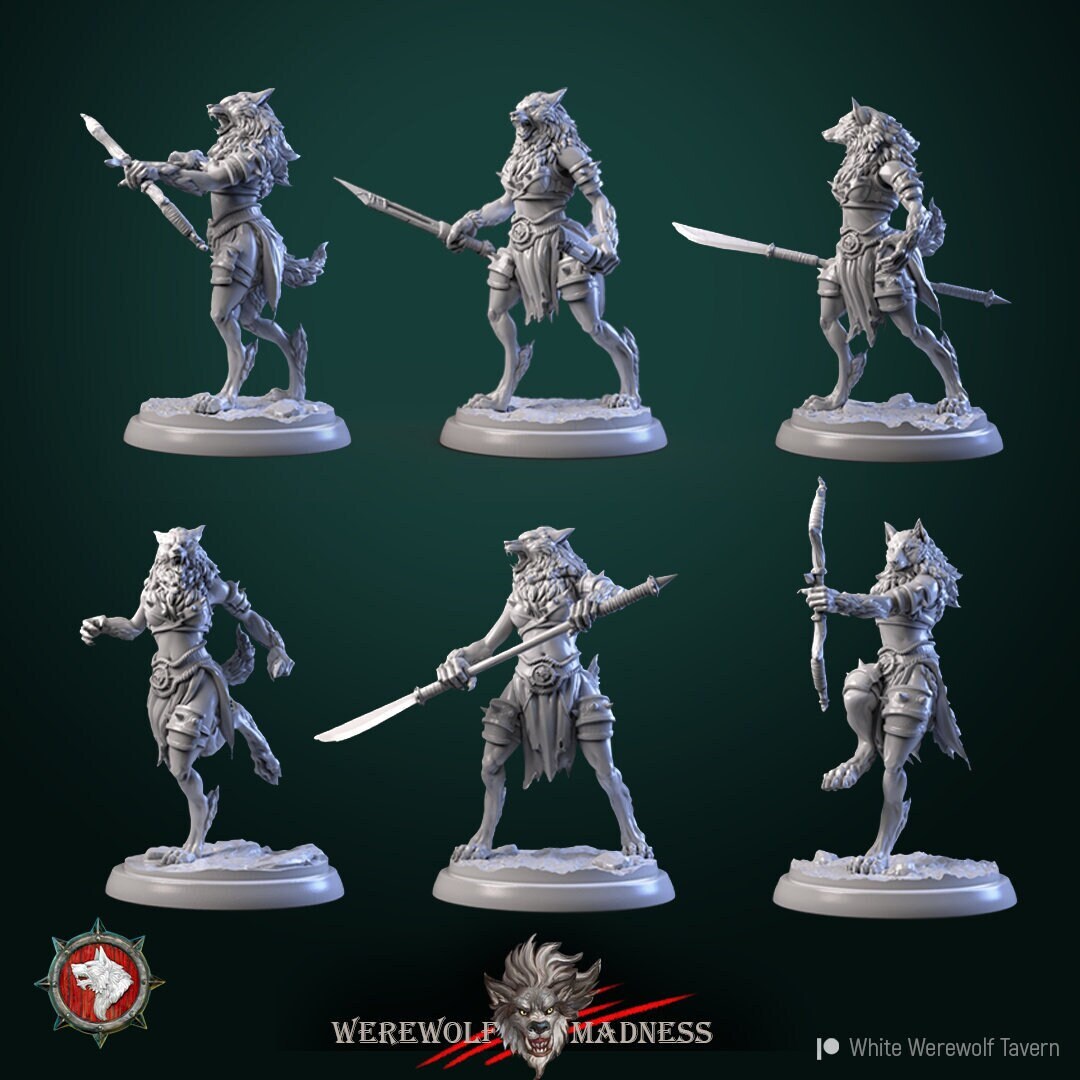 Female Werewolf Miniature | Tabletop RPG Miniature | White Werewolf Tavern | Roleplaying 3D Printed Fantasy Mini - 3DPrintDen