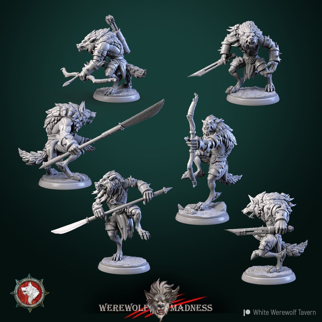 Werewolf Warrior Miniature | Tabletop RPG Miniature | White Werewolf Tavern | Roleplaying 3D Printed Fantasy Mini - 3DPrintDen