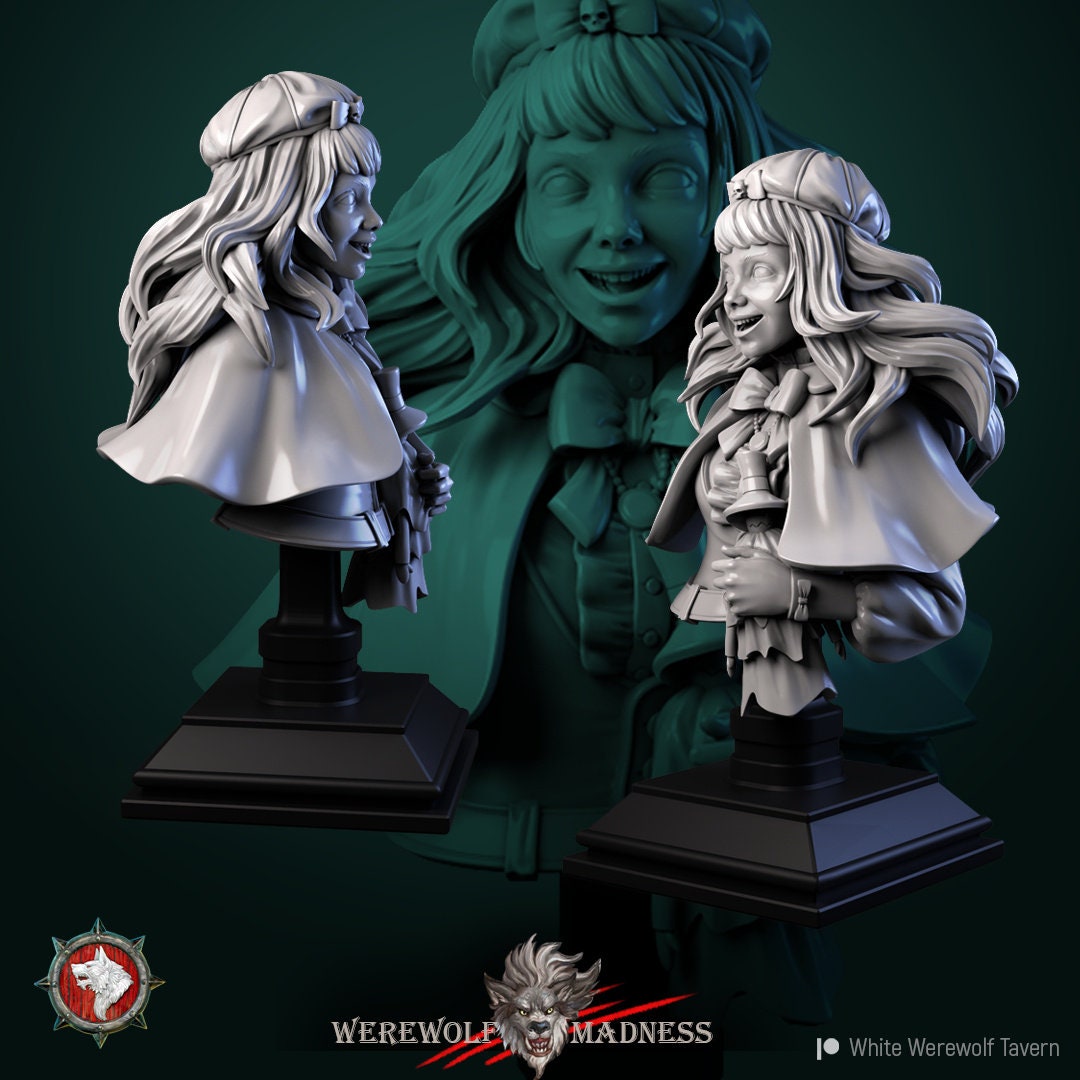 Doll Master Bust, Angelica | Tabletop RPG Miniature | White Werewolf Tavern | Roleplaying 3D Printed Fantasy Mini - 3DPrintDen