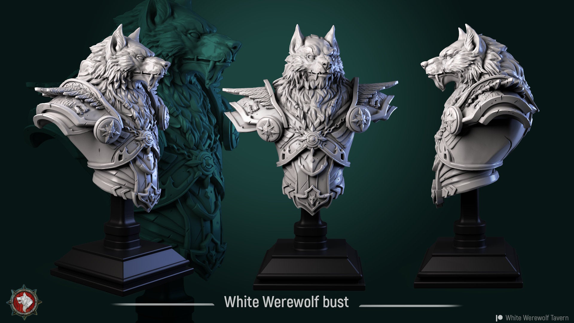 White Werewolf Priest Bust | Tabletop RPG Miniature | White Werewolf Tavern | Roleplaying 3D Printed Fantasy Mini - 3DPrintDen