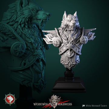 White Werewolf Priest Bust | Tabletop RPG Miniature | White Werewolf Tavern | Roleplaying 3D Printed Fantasy Mini - 3DPrintDen