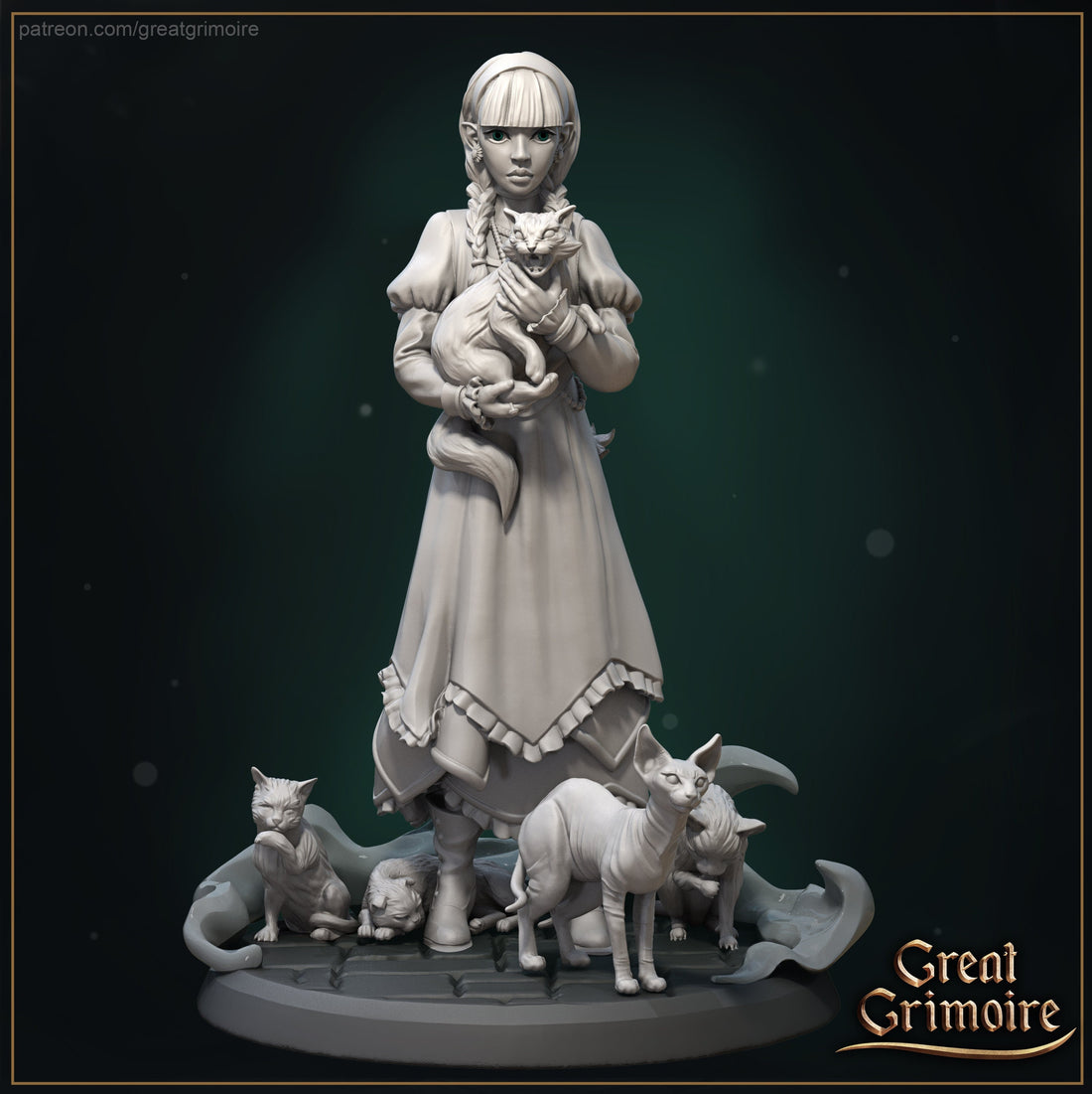 Cat Summoner Miniature | Tabletop RPG Miniature | Great Grimoire | Roleplaying 3D Printed Fantasy Mini - 3DPrintDen