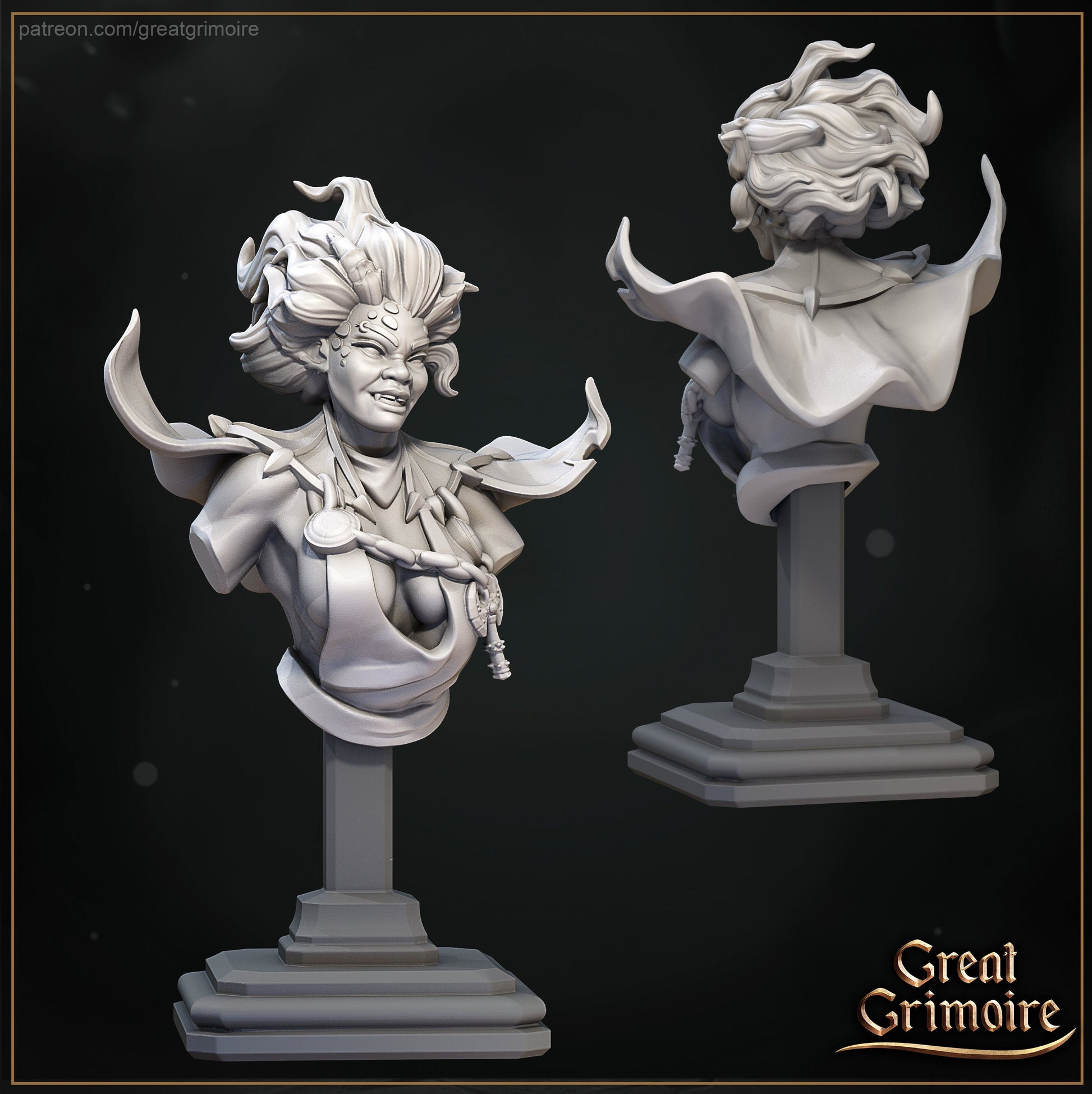 Dragon Girl Bust | Tabletop RPG Miniature | Great Grimoire | Roleplaying 3D Printed Fantasy Mini - 3DPrintDen