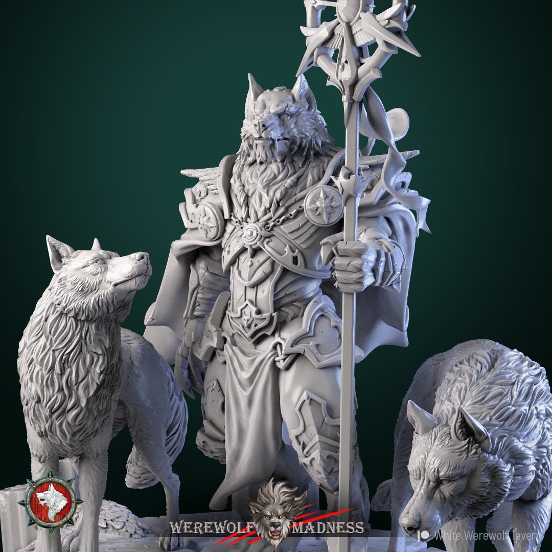 White Werewolf Priest Miniature | Tabletop RPG Miniature | White Werewolf Tavern | Roleplaying 3D Printed Fantasy Mini - 3DPrintDen