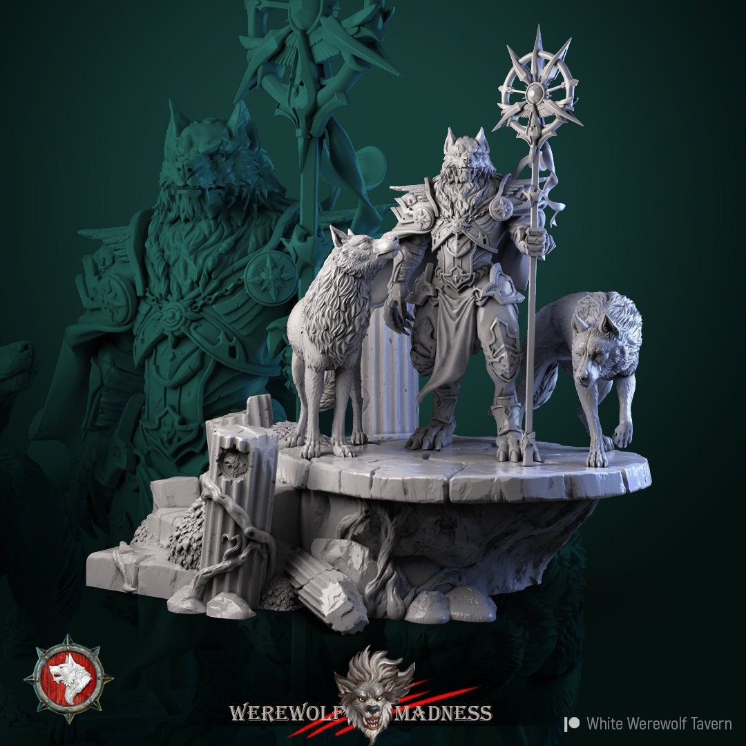 White Werewolf Priest Miniature | Tabletop RPG Miniature | White Werewolf Tavern | Roleplaying 3D Printed Fantasy Mini - 3DPrintDen