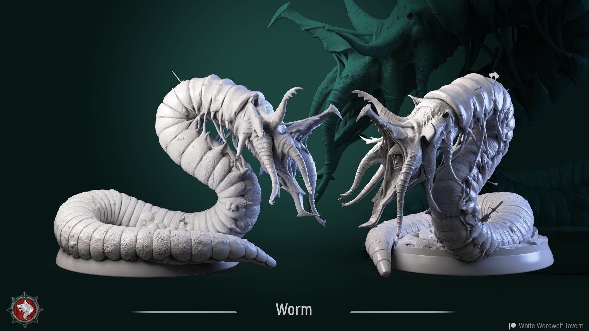 Giant Worm Miniature | Tabletop RPG Miniature | White Werewolf Tavern | Roleplaying 3D Printed Fantasy Mini - 3DPrintDen