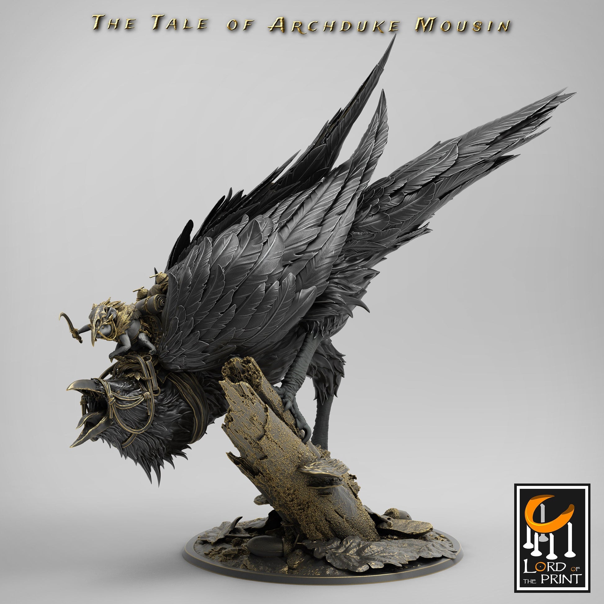 Raven Mount Mouse Rider Miniature | Tabletop RPG Miniature | Rescale Miniature | Roleplaying 3D Printed Fantasy Mini - 3DPrintDen