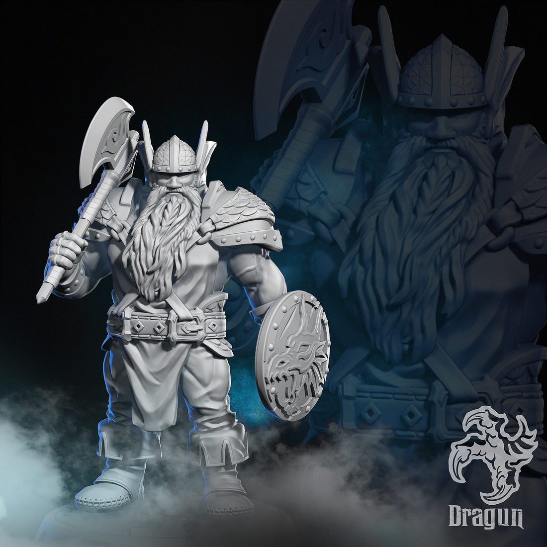 Dwarf Warrior Miniature | Dragun Studios | Tabletop RPG Miniature | Roleplaying 3D Printed Fantasy Mini - 3DPrintDen