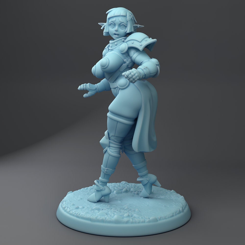 Female Elf Pinup Miniature, Pointless Armor Riz | Twin Goddess Miniatures | Tabletop RPG Miniature | Roleplaying 3D Printed Fantasy Mini - 3DPrintDen